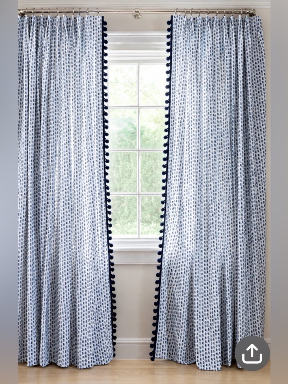 Pepper Poppy Pinch Pleat Custom Curtain Panels Blue & White